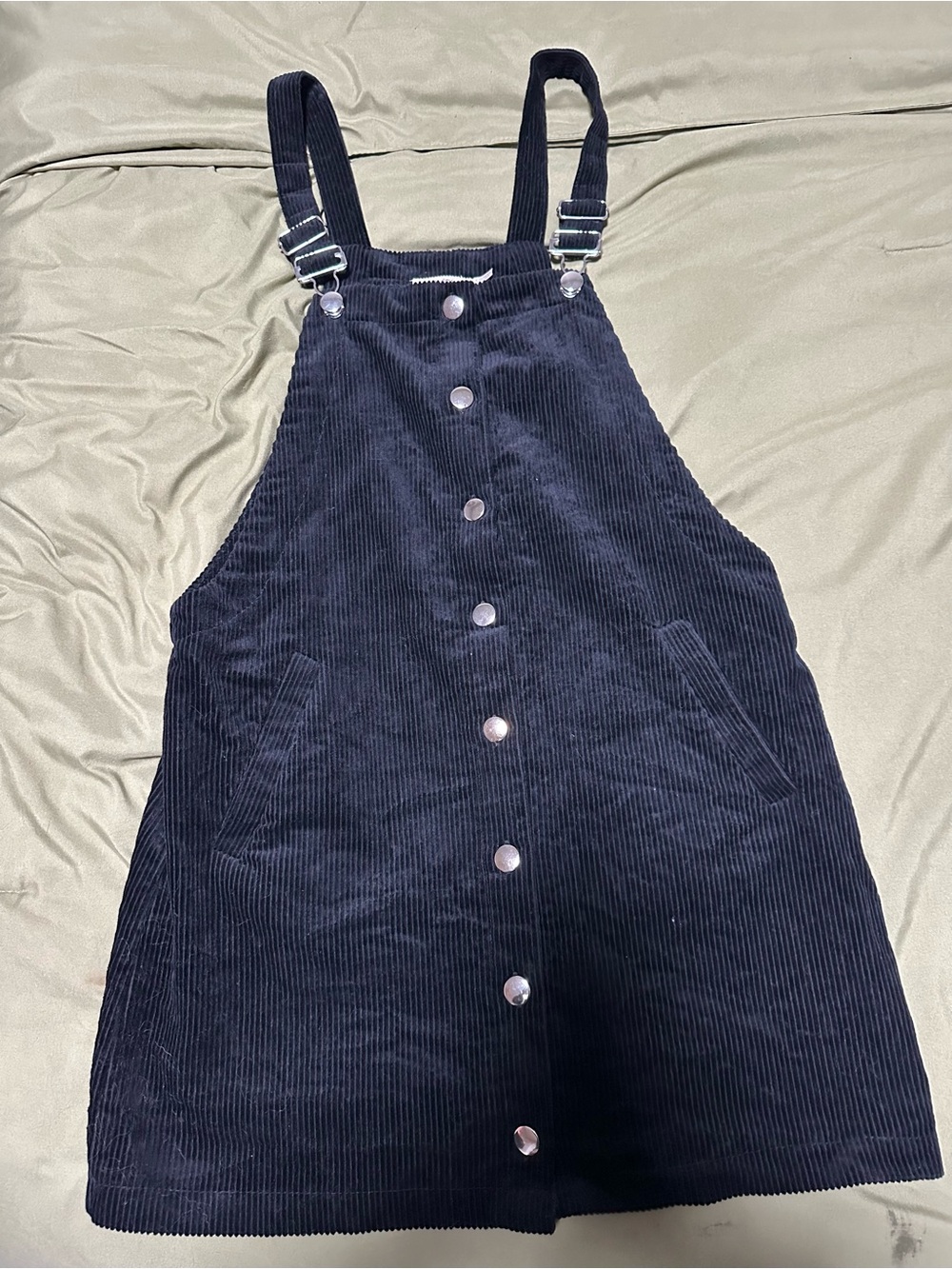 miami Black Corduroy Button-Front Pinafore Romper Dress